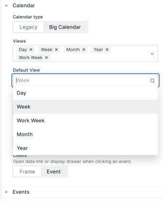 The default view of the Business Calendar panel is a new option.