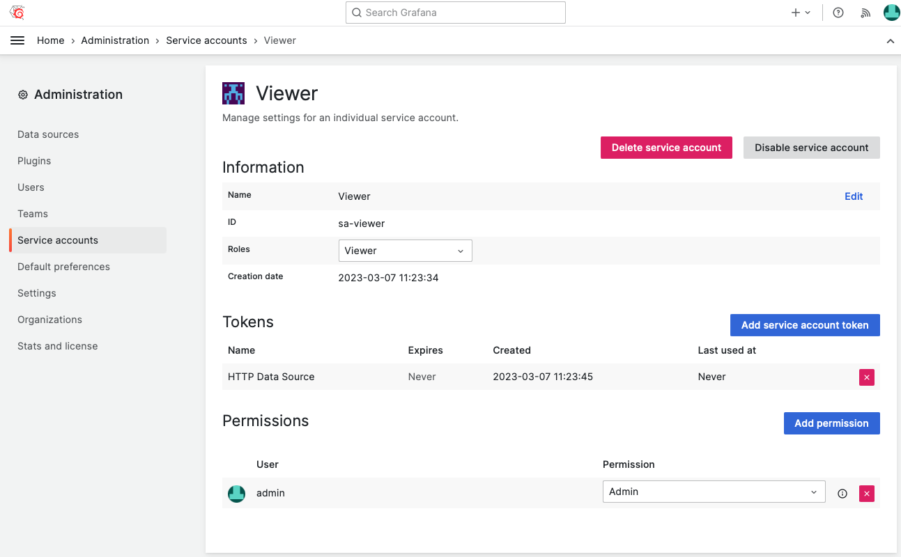 Add Service Token with Viewer permissions for the Data Source.